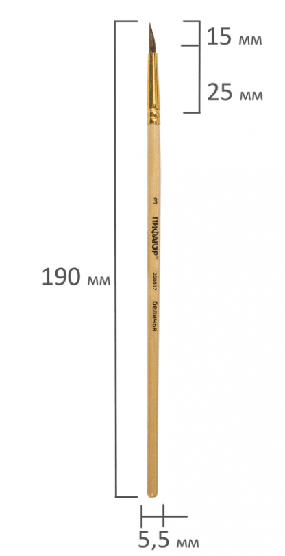 Кисть № 3 белка круглая ПИФАГОР, 200817