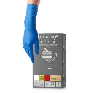 Перчатки латексные мед. диагн. однораз. нестерильные неопудр. повыш. прочности, Benovy L 25 пар