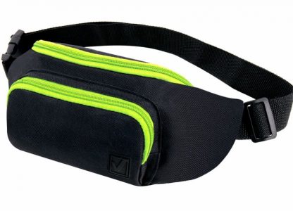 Сумка на пояс BRAUBERG RIO, черная, салатовые детали, 30х12x10см, 270823
