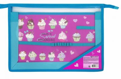 Папка для труда BRAUBERG А4, 2 отделения, пластик, молния сверху, органайзер, Cup Cakes, 229134