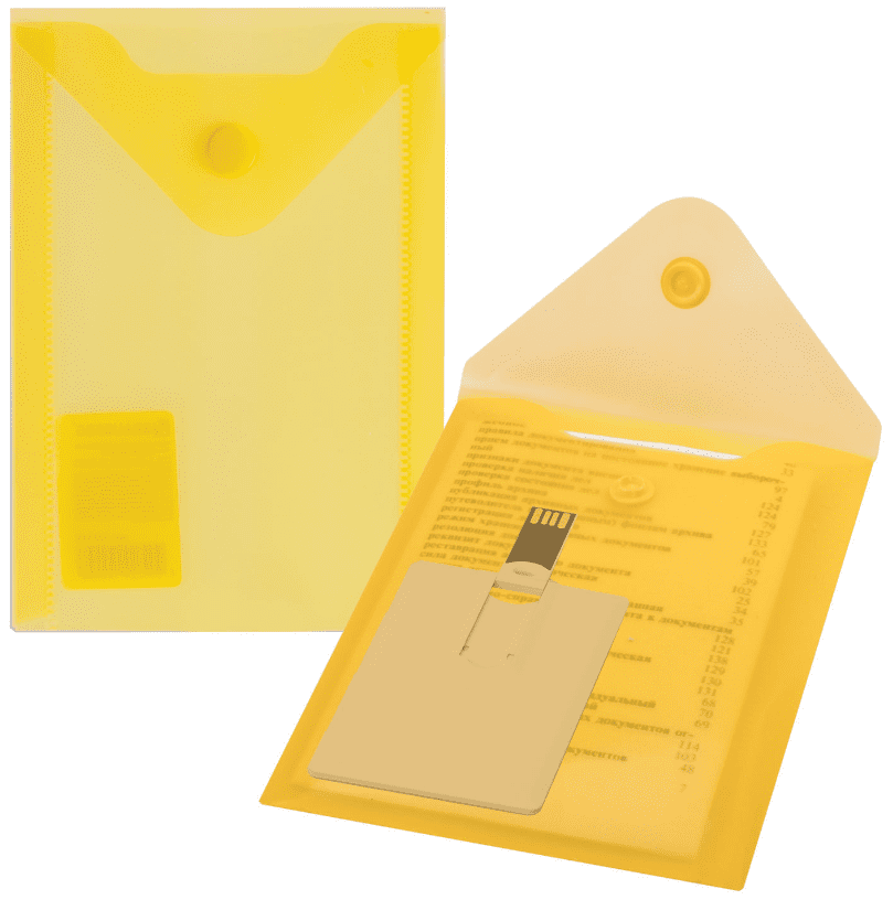 Папка-конверт с кнопкой МАЛОГО ФОРМАТА (105х148 мм), А6, желтая, 0,18 мм, BRAUBERG, 227319