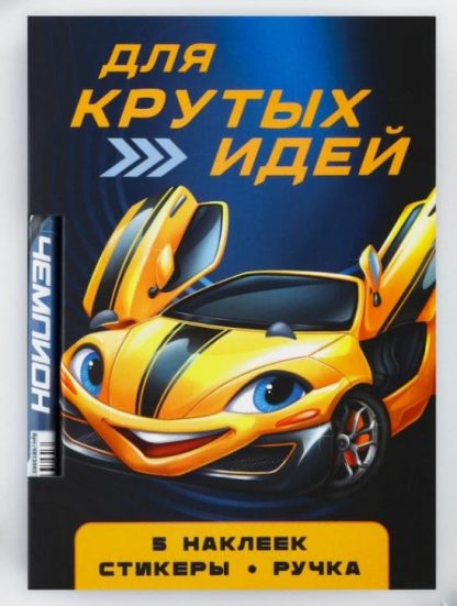 Набор "Для крутых идей", блок бумаги 30 л, ручка синяя паста 1.0 мм и 5 шт наклеек   9874801