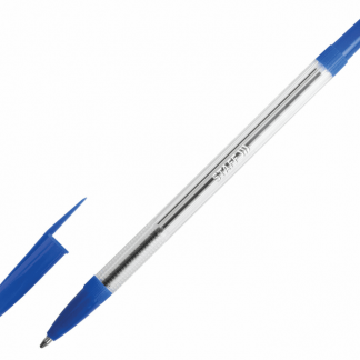 Ручка шариковая синяя 9р. STAFF Basic BP-03, корп прозр., узел 1 мм, линия письма 0,5 мм, 143742
