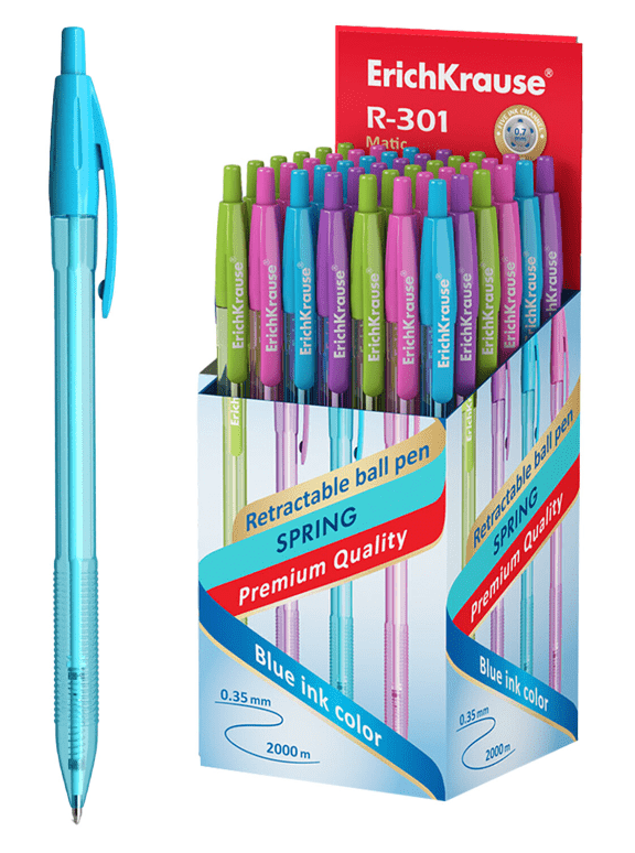 Ручка шариковая синяя автомат. ERICH KRAUSE R-301 Spring, корп. ассорти, 1,0мм, линия 0,5мм, 53344
