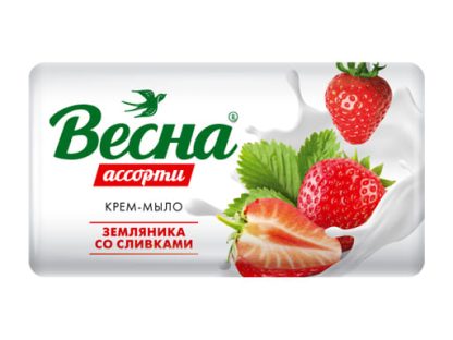 Мыло туалетное твердое "Весна" земляника со сливками, 90г