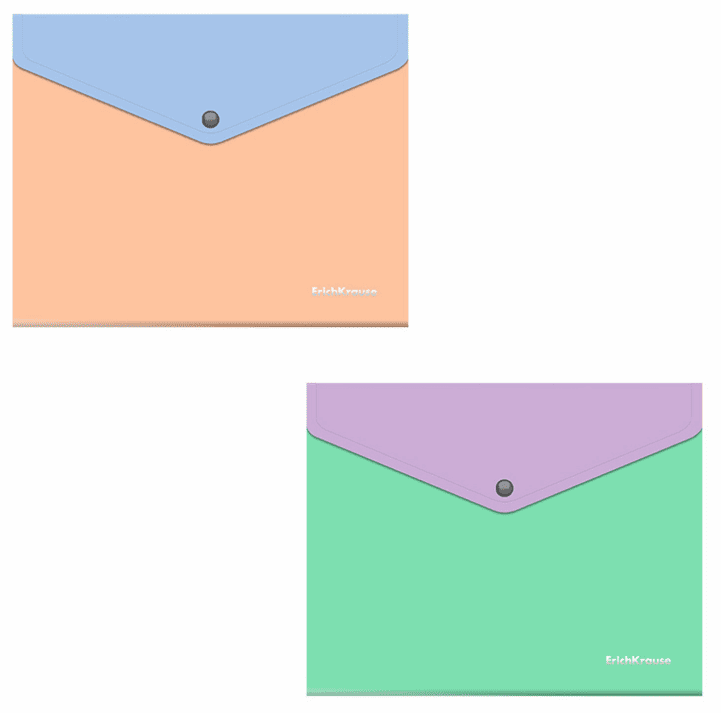 Папка-конверт с кнопкой ERICH KRAUSE Matt Pastel Bloom, А5+, до 120л,с карманом,ассорти,0,18мм,61150