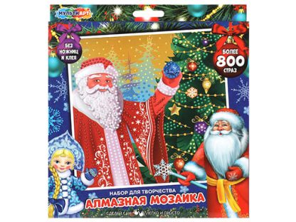 380049 Наб д/тв-ва алмазная мозаика 20*20 см новый год дедушка мороз МУЛЬТИ АРТ в кор.48шт