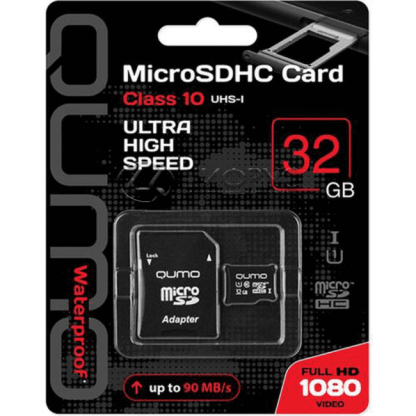 Карта памяти MicroSDHC 32 Гб Class 10 QUMO с адаптером