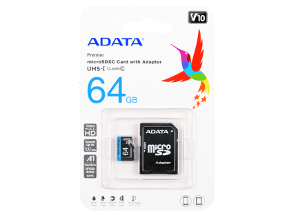 Карта памяти MicroSDXC 64 Гб Class 10 ADATA с адаптером