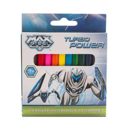 Карандаши 12цв. короткие 86411 Max Steel 88мм