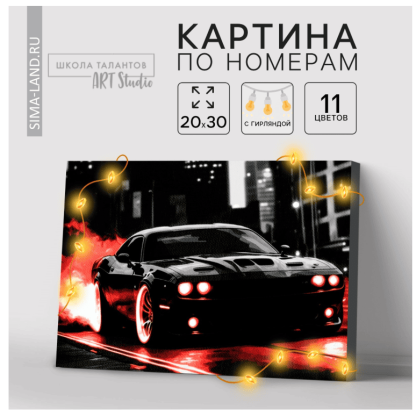 Картина по номерам с подрамником и гирляндой "Машина", 20*30 см   9688688