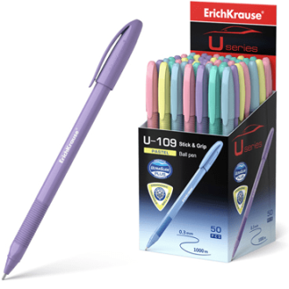 Ручка шариковая синяя ErichKrause U-109 Pastel Stickamp;Grip 1.0, Ultra Glide Technology, 58111