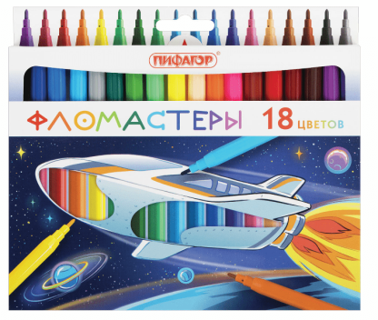 Фломастеры ПИФАГОР  "Космическая одиссея", 18 цветов, вентилируемый колпачок, 152445