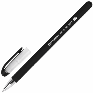 Ручка гелевая черная BRAUBERG Profi-Gel SOFT, прорезиненный корпус, линия 0,4мм, 144129