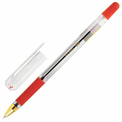 Ручка шариковая масляная с грипом BRAUBERG "X-ONE", КРАСНАЯ, корпус прозрачный, линия 0,35 мм,143989