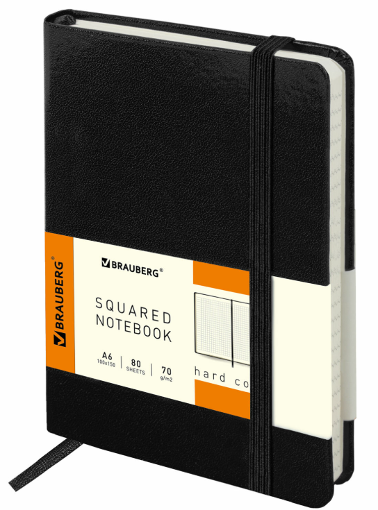 Блокнот МАЛЫЙ 100x150мм А6, BRAUBERG Metropolis, балакрон, резинка, клетка, черный, 111589