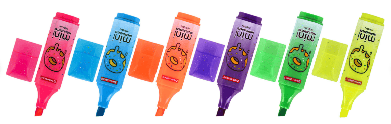 Текстовыделитель мини с принтами BRAUBERG "NEON", АССОРТИ В ПЛАСТИКОВОЙ БАНКЕ, 1-5 мм, 152535