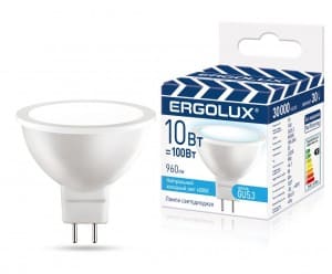 Лампа св/д Ergolux MR16 GU5.3 220V 10W(960lm) 4500K 4K мат 50x51 пласт/алюм LED-JCDR-10W-GU5.3-4K