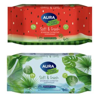 AURA Tropic Cocktail Влажные салфетки освежающие в ассортимент 60шт 8134