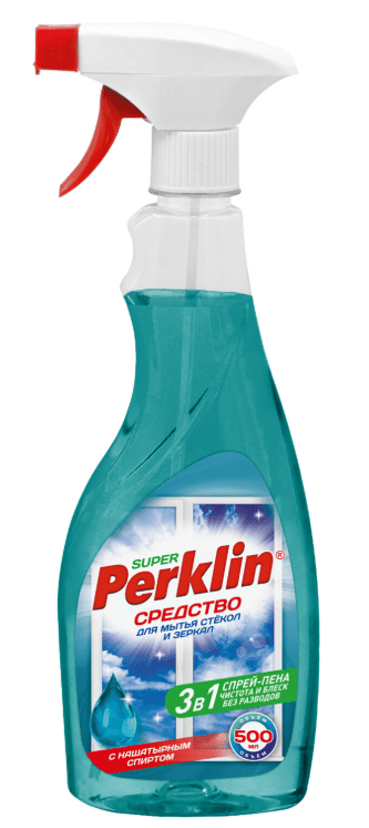 Средство для мытья стекол и зеркал с нашатырным спиртом 500мл PERKLIN SUPER, распылитель, 700632