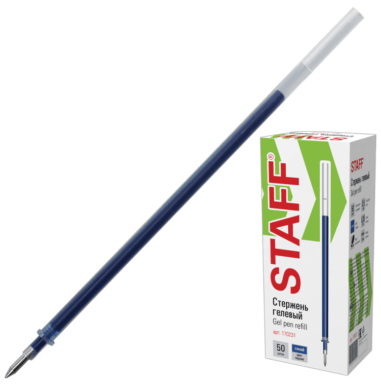 Стержень гелевый STAFF Basic GPR-232, 135мм, СИНИЙ, узел 0,5мм, линия 0,35мм, 170231