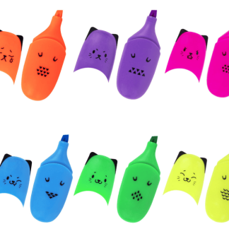 Текстовыделитель мини BRAUBERG KIDS "CUTE CATS NEON", АССОРТИ В ПЛАСТИКОВОЙ БАНКЕ, 1-5 мм, 152433