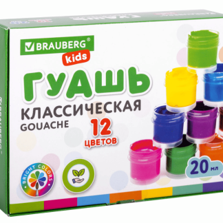 Гуашь BRAUBERG KIDS "NEW", 12 цветов по 20 мл, 192369