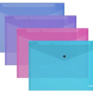 Папка-конверт на кнопке пластиковая ErichKrause® Fizzy Vivid, полупрозрачная, A4, ассорти 47043