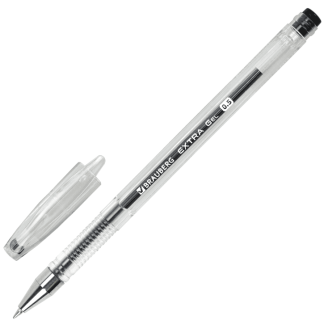 Ручка гелевая BRAUBERG "EXTRA", ЧЕРНАЯ, корпус прозрачный, узел 0,5мм, линия 0,35мм, 143900