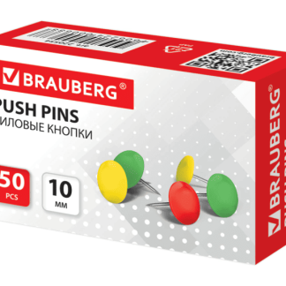 Кнопки канцелярские BRAUBERG металл. цветные, 10мм, 50 шт., в карт. коробке, 220554
