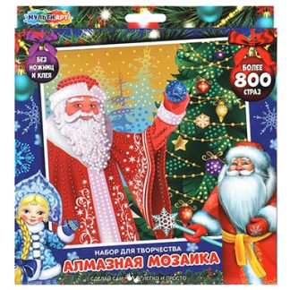 380049 Наб д/тв-ва алмазная мозаика 20*20 см новый год дедушка мороз МУЛЬТИ АРТ в кор.48шт