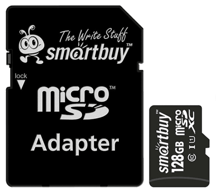 Карта памяти microSDXC 128GB SMARTBUY, UHS-1 U1, 80 Мб/сек (class 10), с адаптером, SB128GBSDCL10-01