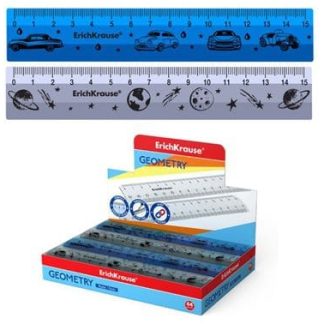 Линейка пластиковая ErichKrause®, 15см, ассорти из 2 цветов, в коробке-дисплее (boy) 57822