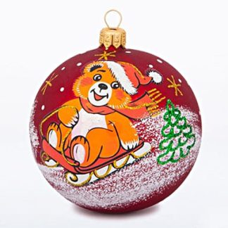 Елочное украшение, шар Ш5 85мм"Мишка на санках" С867