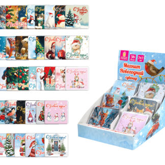 Магниты новогодние (1шт) 7х7см "Хмаs Time", 36 дизайнов ассорти, ЗОЛОТАЯ СКАЗКА, 592584