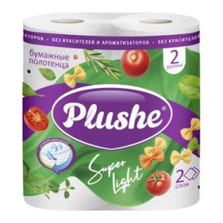 Полотенце Бумажное ПБ Plushe Super Light 2 слоя, 2 рулона.* 10 метров, белый, 12 в упаковке