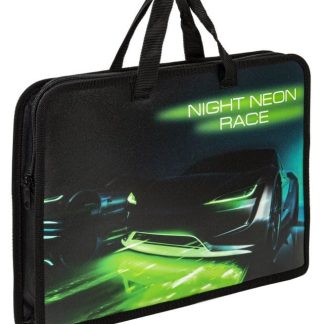 Папка на молнии с ручками ЮНЛАНДИЯ А4, 1 отделение, пластик, ширина 45 мм, Neon race, 270950