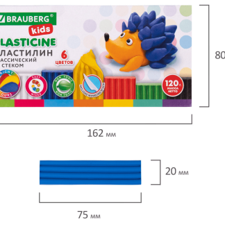 Пластилин классический BRAUBERG KIDS, 6 цветов, 120 грамм, стек, ВЫСШЕЕ КАЧЕСТВО, 106435