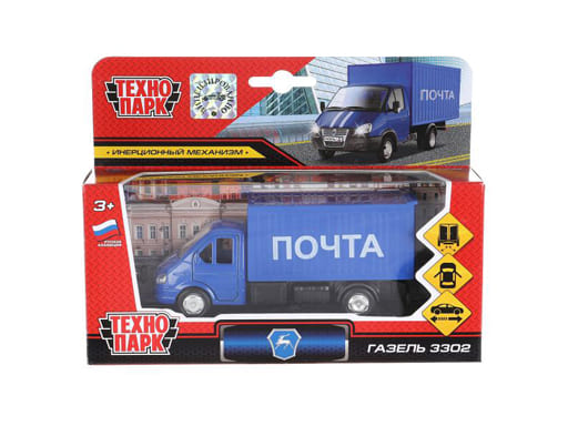314359 Машина металл ГАЗЕЛЬ почта 12 см, двери, багажник, инерц., кор. Технопарк в кор.2*24шт