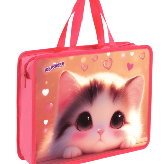 Папка на молнии с ручками ЮНЛАНДИЯ А4, 1 отделение, пластик, 80 мм, Dreamy kitty, 273361