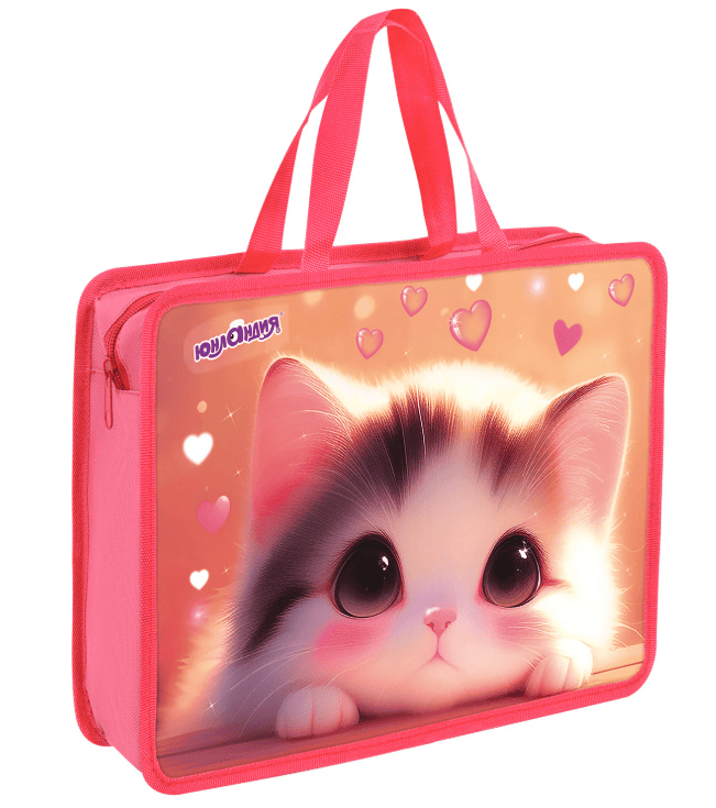 Папка на молнии с ручками ЮНЛАНДИЯ А4, 1 отделение, пластик, 80 мм, Dreamy kitty, 273361
