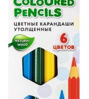 Карандаши цветные утолщенные BRAUBERG KIDS 6 цветов, дерево, грифель 5 мм, 181877