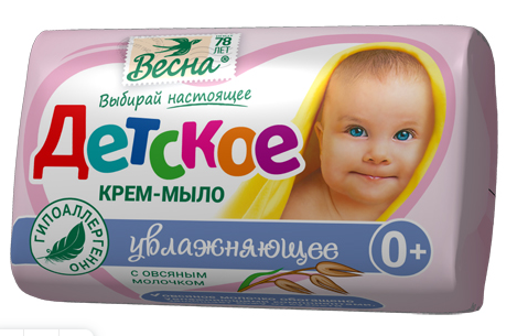Мыло туалетное твердое 'ВЕСНА Детское' крем-мыло увлажняющее (с овсяным молочком), 90