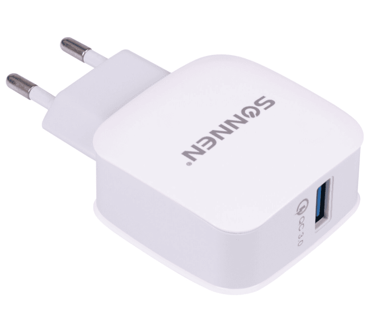 Зарядное устройство быстрое сетевое (220В) SONNEN, USB QC 3.0 18Вт, 3А, белое, 455506