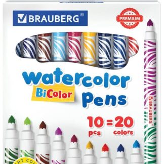 Фломастеры двусторонние утолщенные BRAUBERG PREMIUM BI-COLOR, 10 шт., 20 цветов, двухцветные, 151945