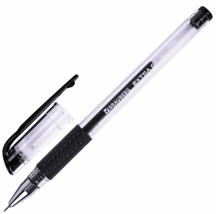 Ручка гелевая с грипом BRAUBERG "EXTRA GT NEEDLE", ЧЕРНАЯ, игольч.узел 0,5 мм, линия 0,35 мм, 143918