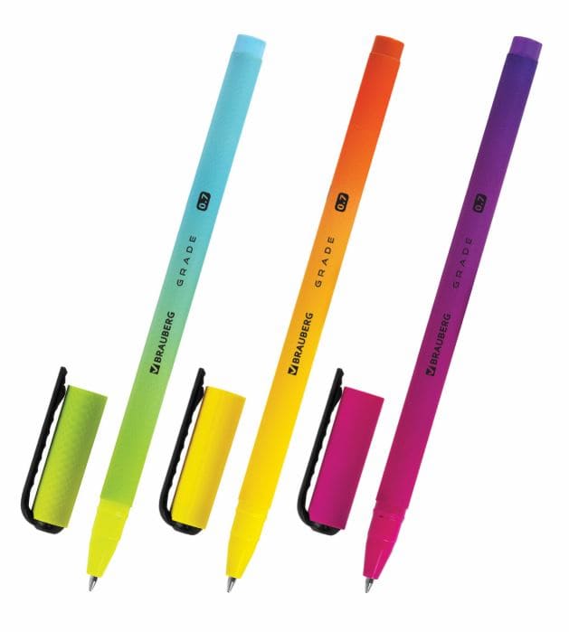Ручка шариковая синяя BRAUBERG GRADE, корпус soft-touch, узел 0,7мм, линия 0,35мм, 144207