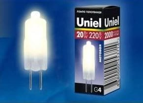 Лампа галогенная Uniel JC G4 220V 20W прозрачная JC-22020G4 CL