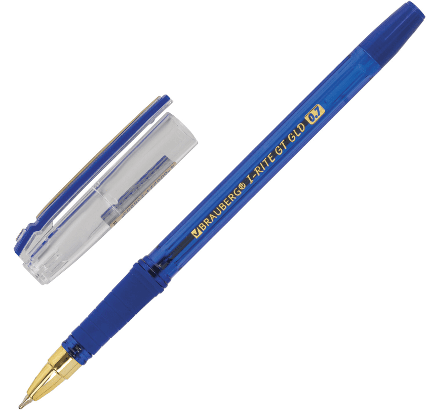 Ручка шариковая синяя масляная с грипом BRAUBERG "i-Rite GT GLD", тониров., узел 0,7мм, 143302