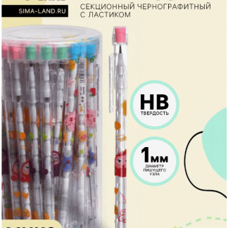 Карандаш секционный чернографитный с ластиком Ассорти МИКС 539149